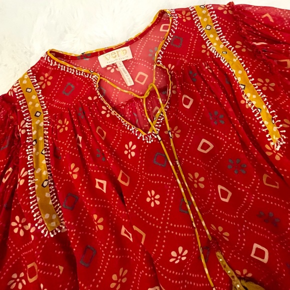 Verb Pallavi Lulita Anthropologie Semi Sheer Brick Red Peasant Blouse Top - Picture 16 of 16
